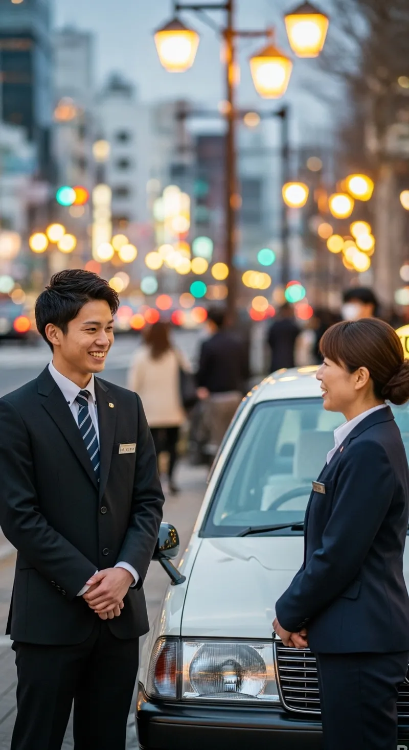 タクシー運転手が同僚と話している様子