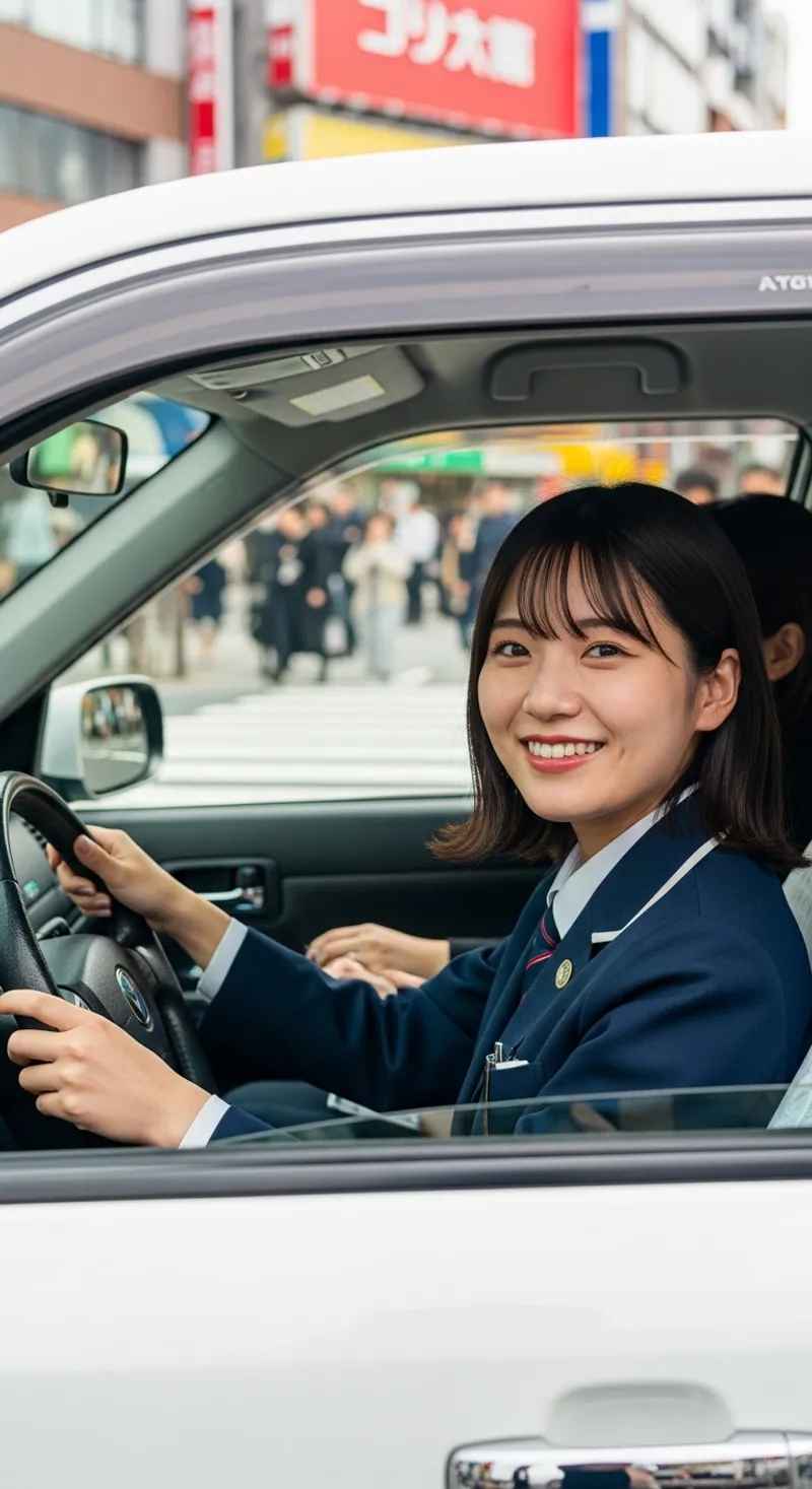 若い女性のドライバーが運転している様子